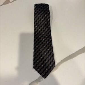Kolte Italy Mens Silk Tie Olive Green Black Geometric Chevron Pattern Formal
